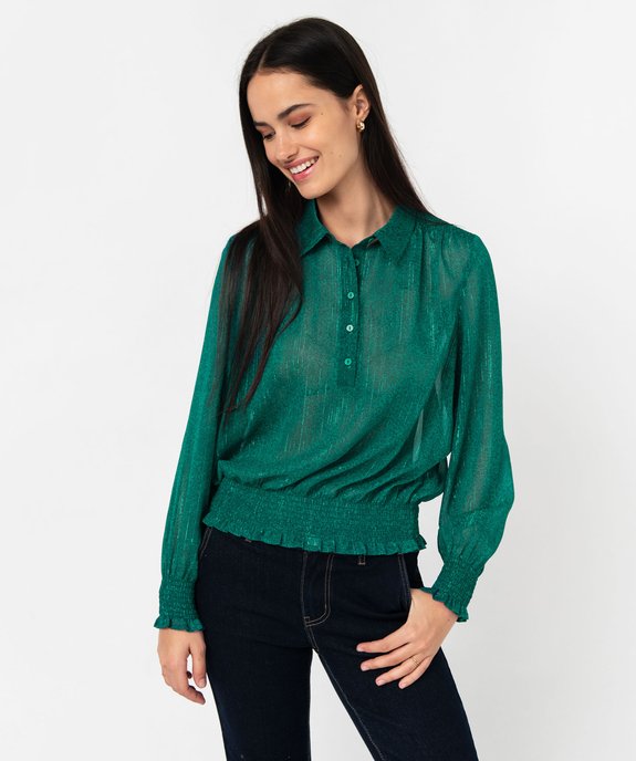 Blouse à manches longues en voile avec fils scintillants femme vue1 - GEMO 4G FEMME - GEMO