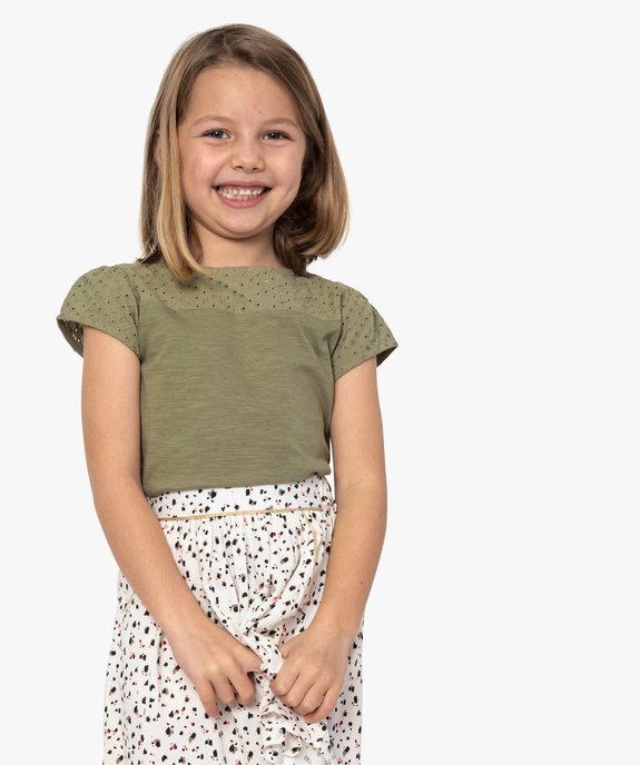 Tee-shirt fille avec haut en broderie anglaise vue1 - GEMO (ENFANT) - GEMO