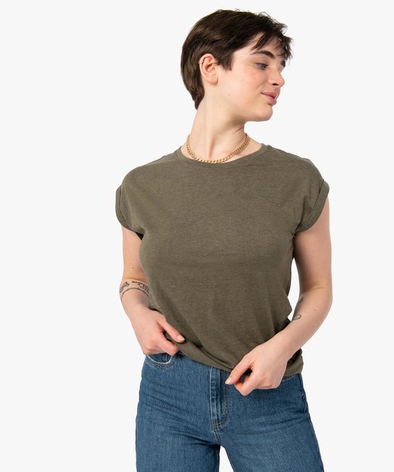 Tee-shirt à manches courtes et col rond femme vue1 - GEMO(FEMME PAP) - GEMO