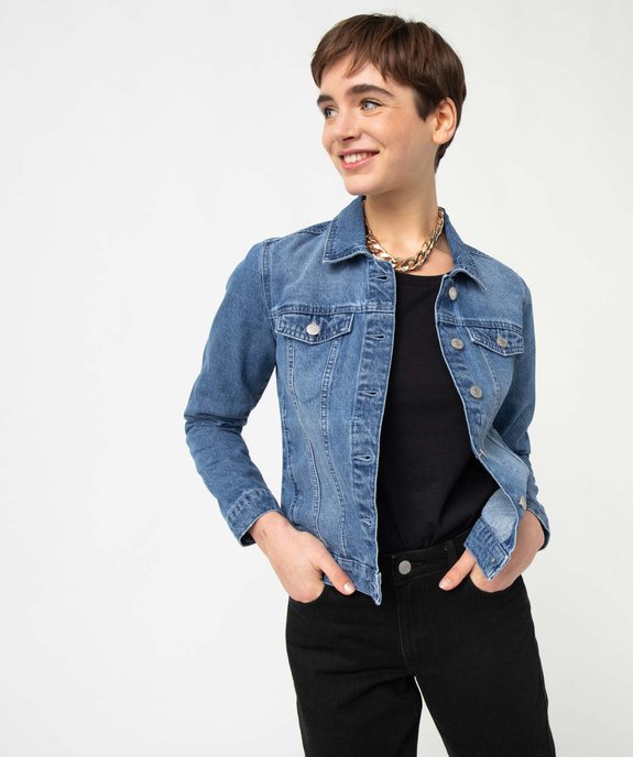 Veste en jean femme coupe droite vue2 - GEMO 4G FEMME - GEMO