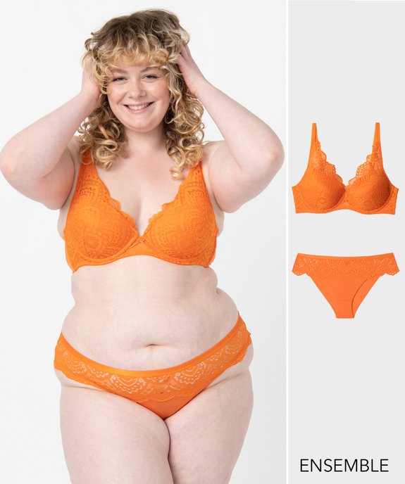 Ensemble lingerie soutien-gorge et culotte orange pour femme grande taille - GEMO