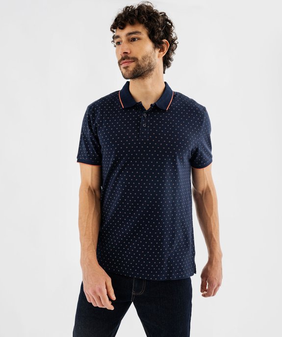 Polo manches courtes en maille piquée à micro-motifs homme vue1 - GEMO (HOMME) - GEMO