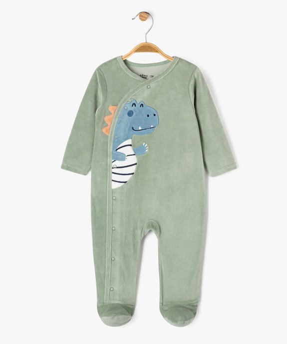 Pyjama en velours ouverture devant à motif dinosaure bébé garçon vue1 - GEMO 4G BEBE - GEMO