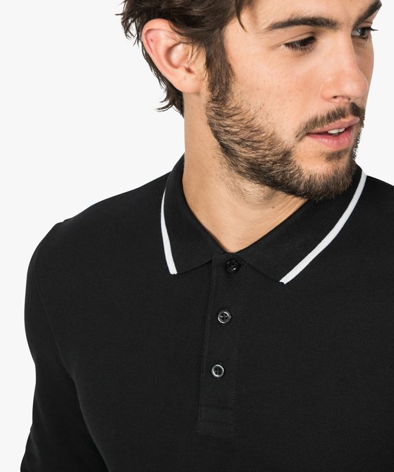 Polo homme en maille piquée à manches longues vue2 - GEMO (HOMME) - GEMO