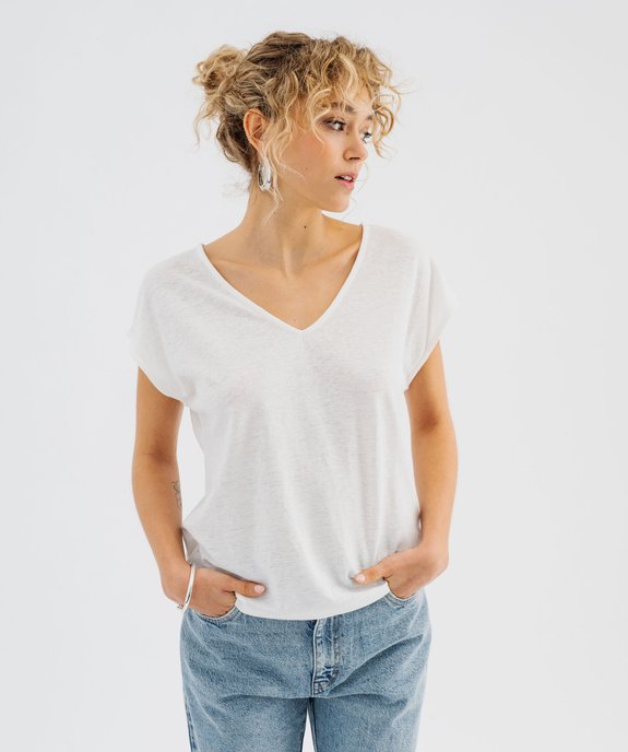 Tee-shirt manches courtes coupe loose en lin femme vue1 - GEMO 4G FEMME - GEMO