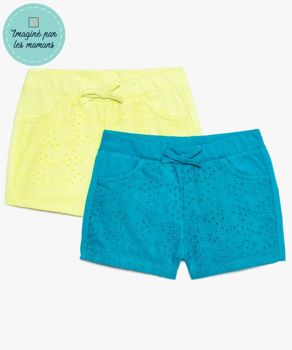 Short bébé fille avec broderie anglaise (lot de 2) vue1 - GEMO(BEBE DEBT) - GEMO