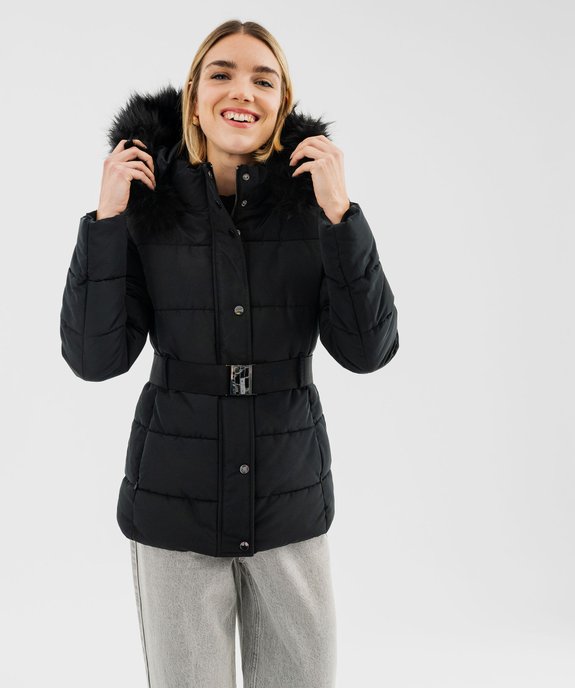 Blouson matelassé avec capuche à bord amovible et ceinture femme vue7 - GEMO(FEMME PAP) - GEMO