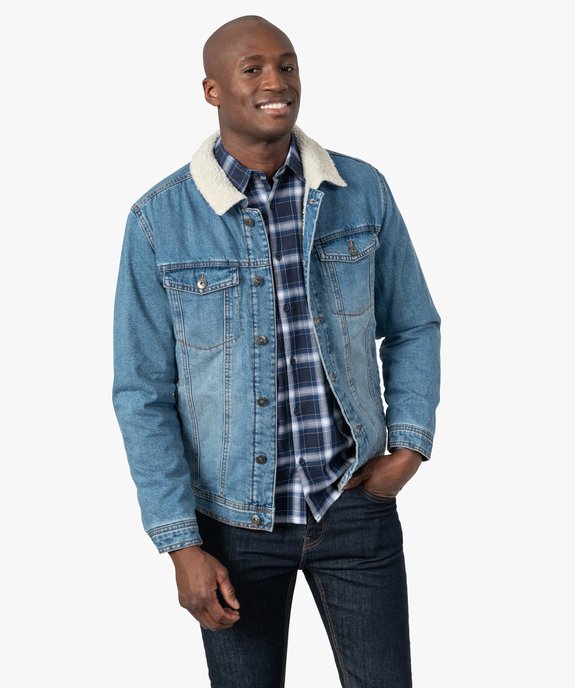 Veste en jean homme doublée sherpa vue1 - GEMO (HOMME) - GEMO