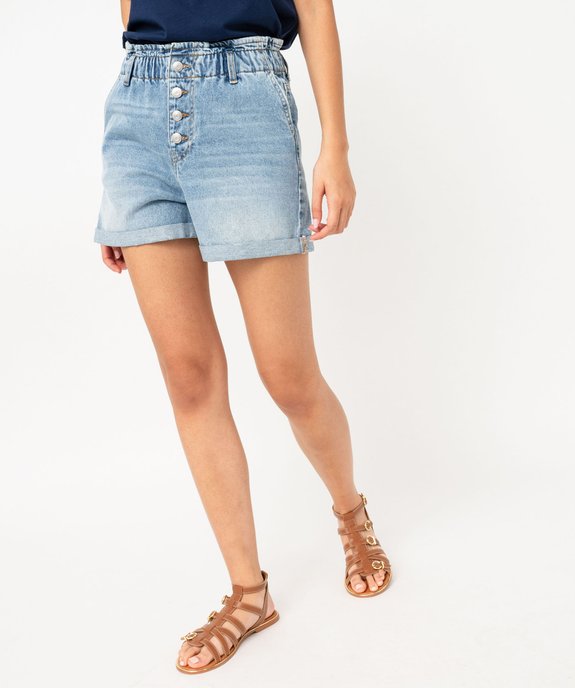 Short en jean coupe large ceinture élastique froncée femme vue1 - GEMO(FEMME PAP) - GEMO