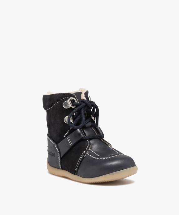 Boots bébé garçon dessus en cuir uni fourrées sherpa - Kickers vue2 - KICKERS - GEMO