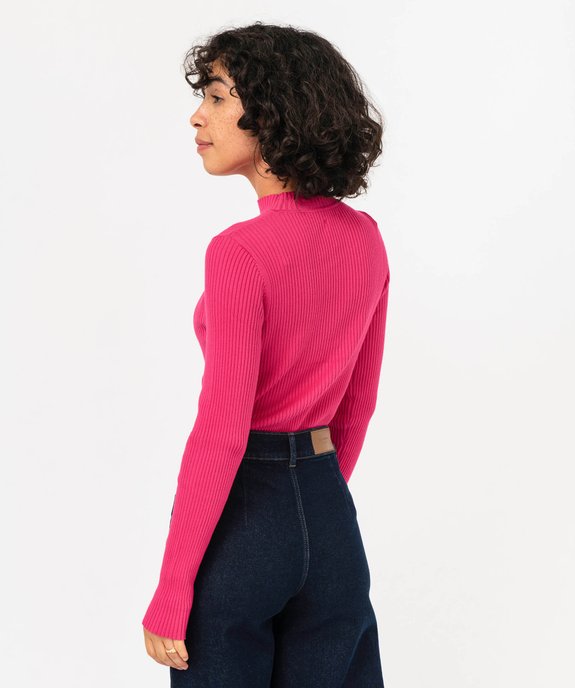 Pull côtelé à col montant avec ouverture buste femme vue3 - GEMO 4G FEMME - GEMO