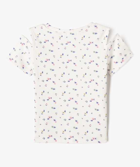 Tee-shirt manches courtes à motifs fleuris avec épaules dénudées fille vue3 - GEMO (ENFANT) - GEMO