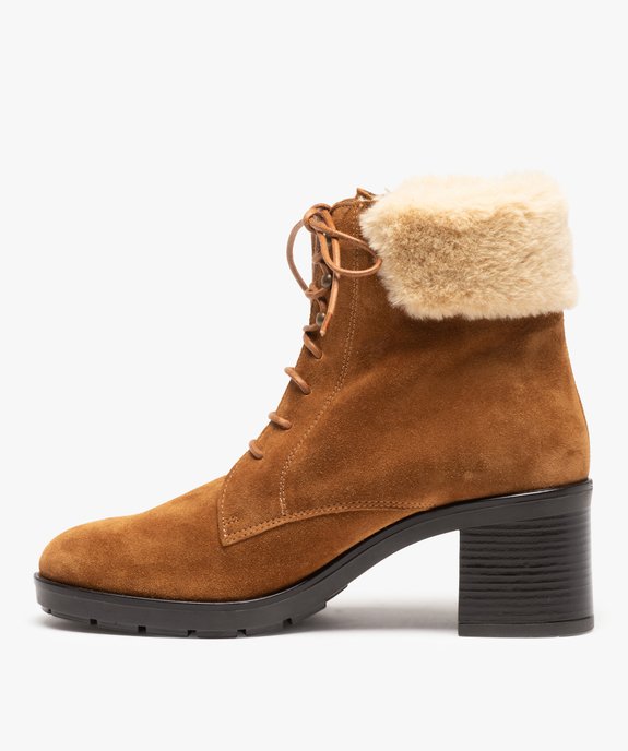 Bottines femme dessus cuir retourné col fourré – Tanéo vue3 - TANEO - GEMO