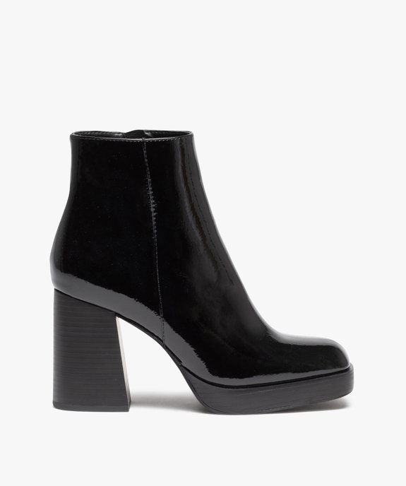 Boots femme vernies à talon haut avec bout carré  vue1 - GEMO(URBAIN) - GEMO