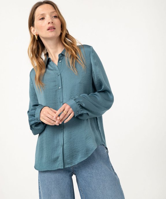 Chemise à manches longues en matière satinée femme vue2 - GEMO 4G FEMME - GEMO