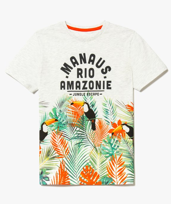 Tee-shirt chiné à grand motif tropical vue1 - GEMO (JUNIOR) - GEMO