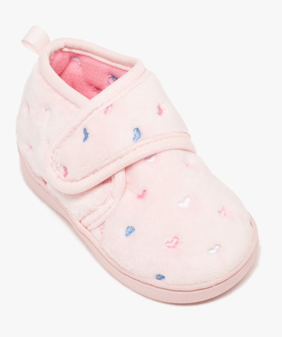 Chaussons bottillons en velours avec motifs coeurs brodés bébé fille vue5 - GEMO 4G BEBE - GEMO