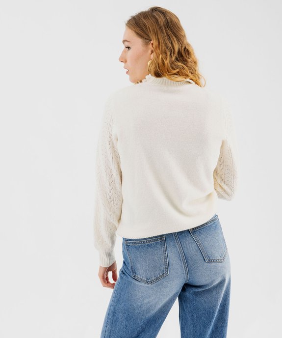 Pull en maille ajourée avec col montant froncé femme vue3 - GEMO(FEMME PAP) - GEMO