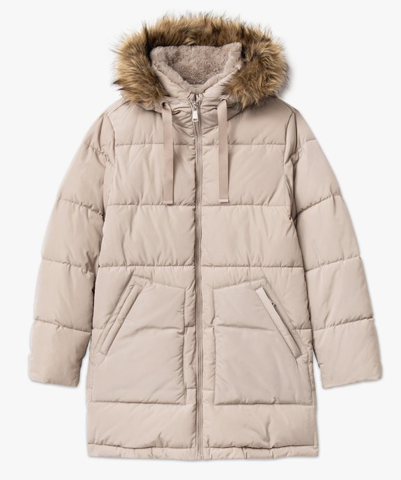 Manteau matelassé à capuche en fourrure imitation femme vue4 - GEMO 4G FEMME - GEMO