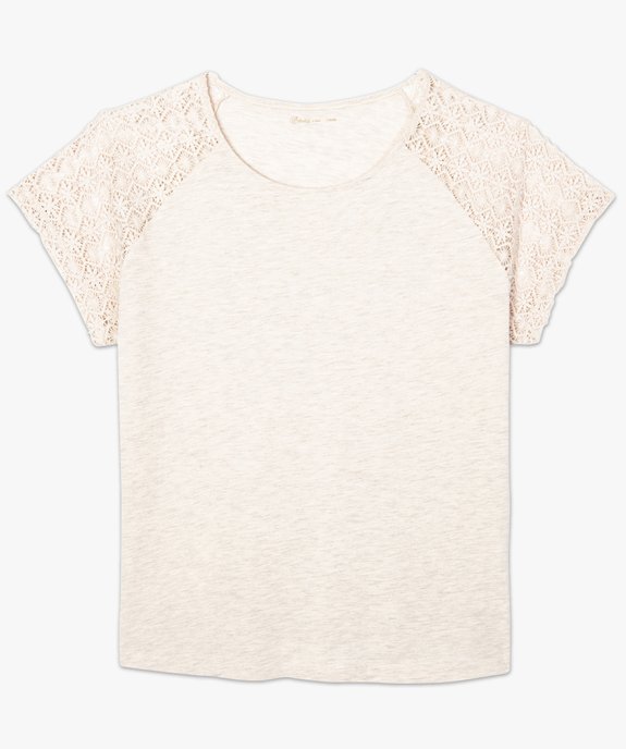 Tee-shirt femme à manches courtes avec épaules en dentelle vue4 - GEMO (G TAILLE) - GEMO