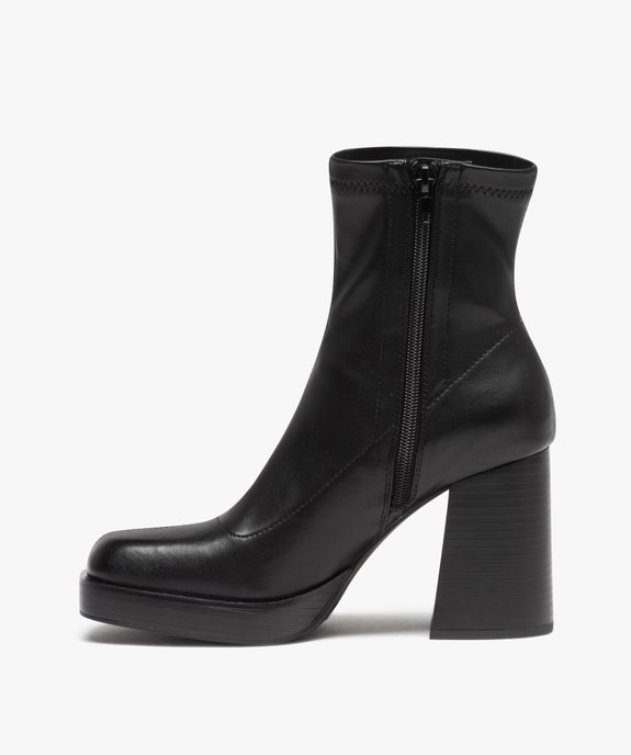 Boots femme unies à talon haut carré avec col stretch  vue3 - GEMO(URBAIN) - GEMO