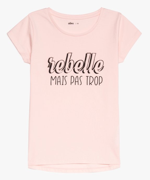 Tee-shirt fille en coton bio avec message sur l'avant vue2 - GEMO (JUNIOR) - GEMO