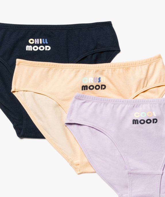 Culottes en coton avec inscriptions multicolores fille (lot de 3) vue2 - GEMO 4G FILLE - GEMO