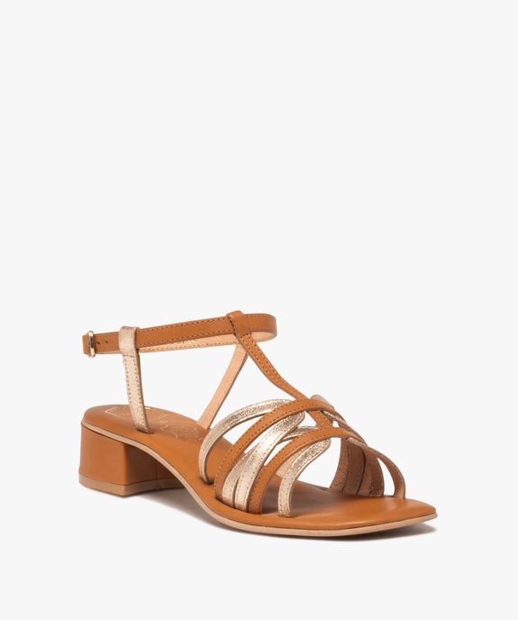 Sandales femme à petit talon carré en cuir avec brides métallisées - Tanéo  vue2 - TANEO - GEMO