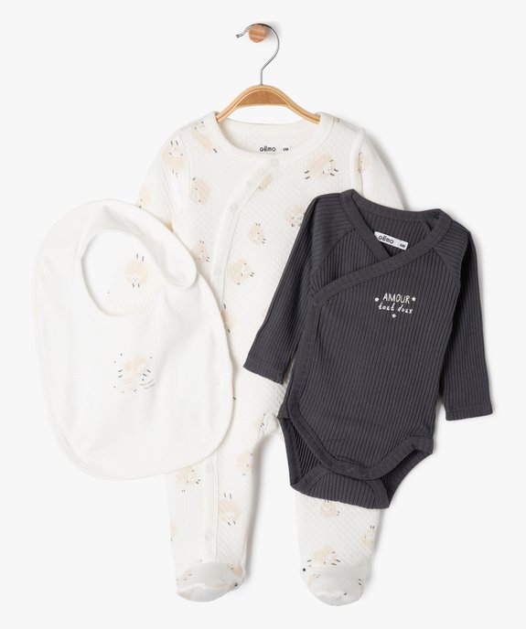 Ensemble bébé 3 pièces bavoir, body et pyjama vue1 - GEMO(BB COUCHE) - GEMO