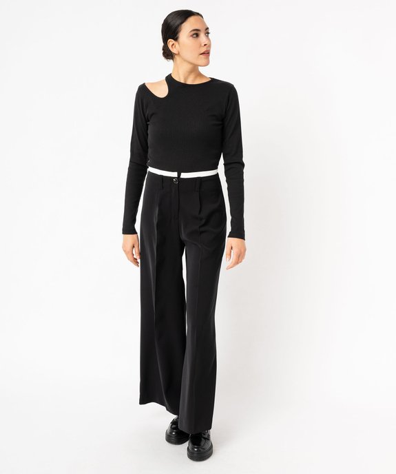 Pantalon large et fluide à ceinture contrastante femme vue5 - GEMO(FEMME PAP) - GEMO