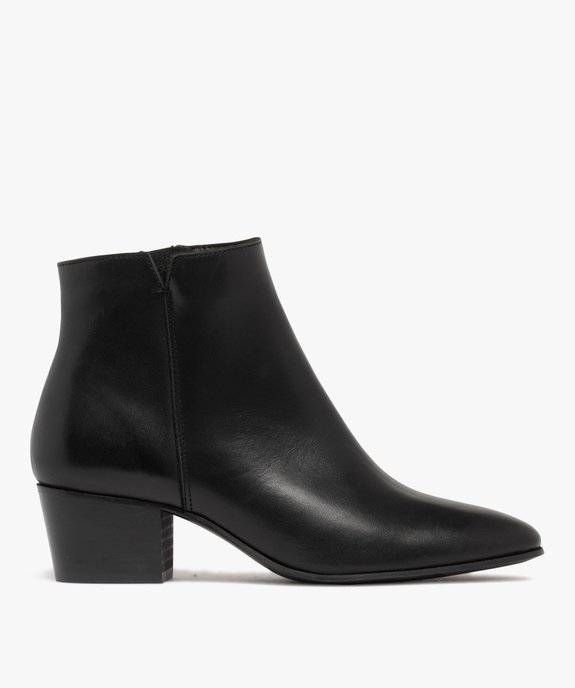 Bottines femme dessus en cuir à petit talon cubain et bout amande - Tanéo vue1 - TANEO - GEMO