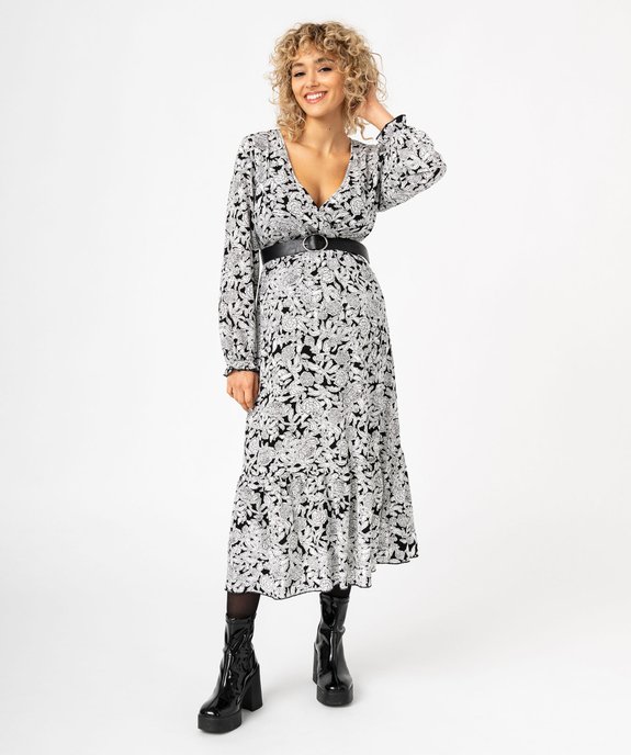 Robe de grossesse empire longue et fluide col cache-cœur vue1 - GEMO 4G FEMME - GEMO