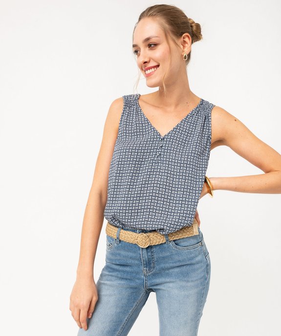 Blouse sans manches avec col V boutonné femme vue1 - GEMO 4G FEMME - GEMO