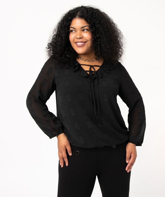 Blouse à manches longues avec col à volant femme grande taille vue1 - GEMO (G TAILLE) - GEMO