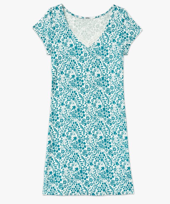 Chemise de nuit en maille extensible avec col V en dentelle femme vue4 - GEMO 4G FEMME - GEMO