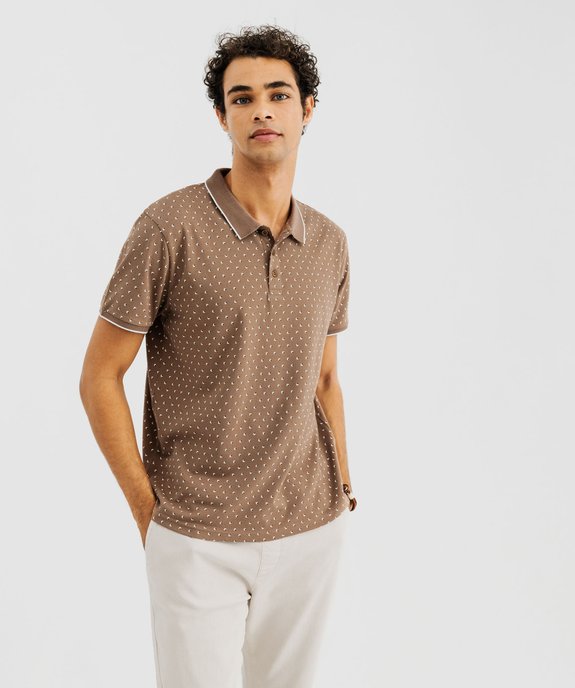 Polo manches courtes en maille piquée à micro-motifs homme vue1 - GEMO (HOMME) - GEMO