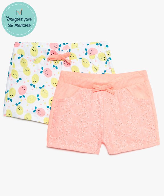 Short bébé fille avec broderie anglaise (lot de 2) vue1 - GEMO(BEBE DEBT) - GEMO