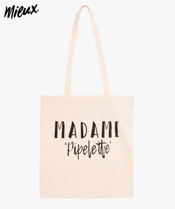 Tot bag femme en coton biologique avec message « Madame Pipelette » vue1 - GEMO 4G FEMME - GEMO