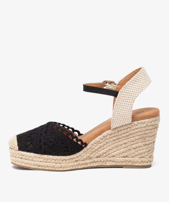 Sandales femme en macramé uni avec bout fermé et semelle corde compensée vue3 - GEMO 4G FEMME - GEMO