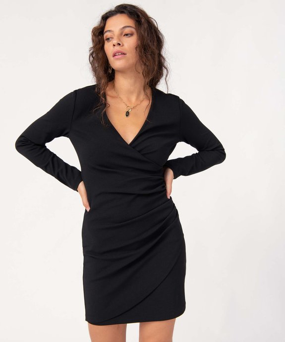 Robe femme ajustée effet drapé à manches longues vue1 - GEMO(FEMME PAP) - GEMO