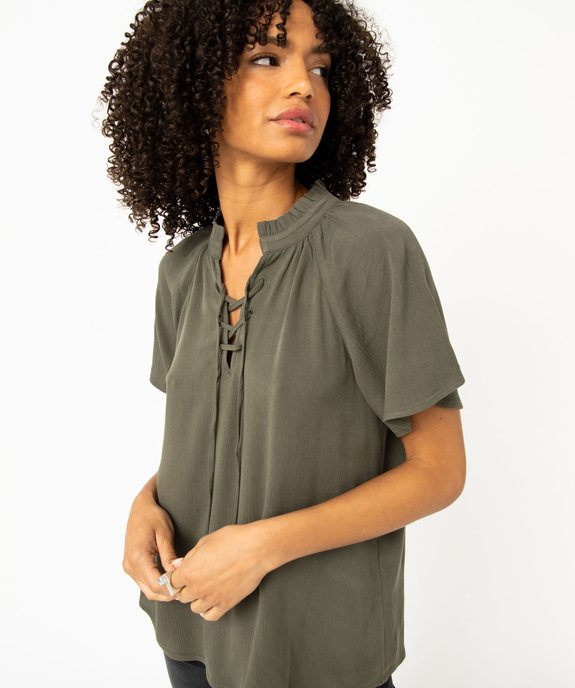 Blouse à manches courtes en crêpe de viscose uni femme vue5 - GEMO(FEMME PAP) - GEMO