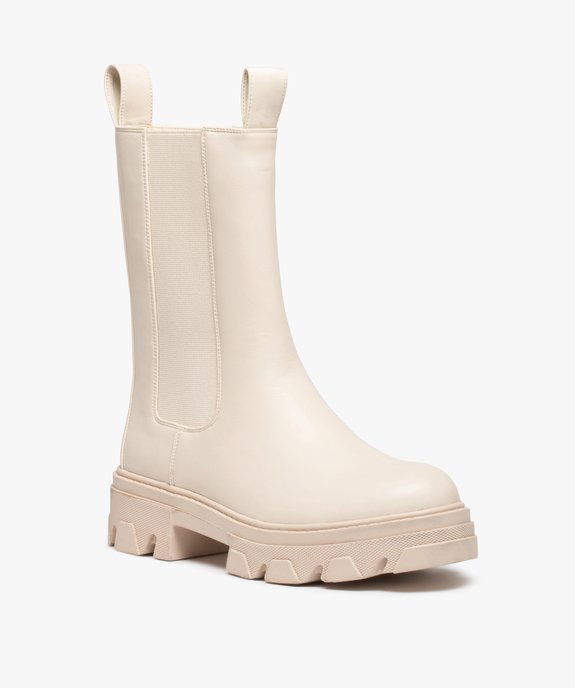 Boots femme Chelsea unies à semelle épaisse et crantée vue2 - GEMO (CASUAL) - GEMO