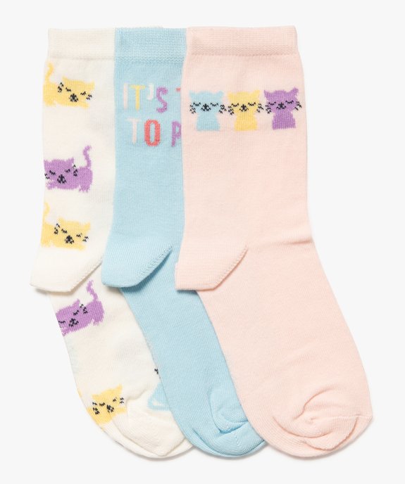 Chaussettes hautes en coton imprimé chat fille (lot de 3) vue1 - GEMO (ENFANT) - GEMO