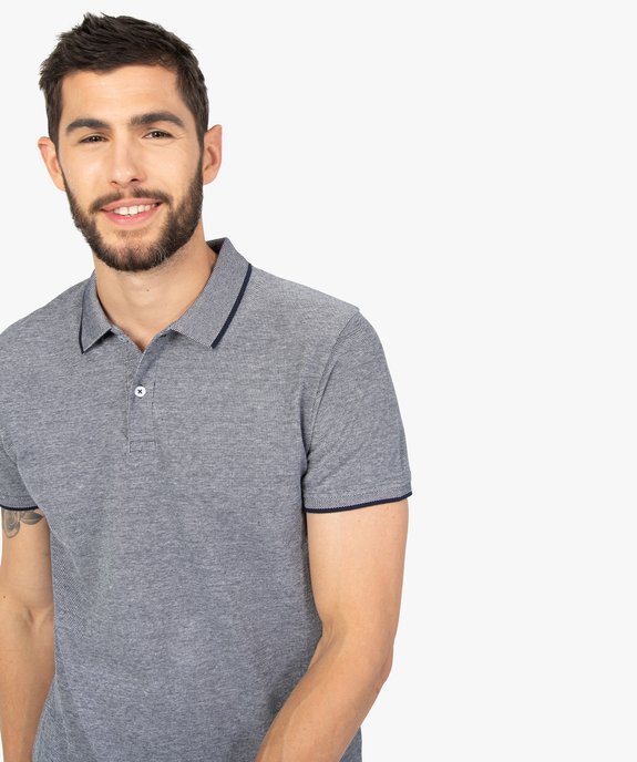 Polo homme en maille piquée chinée 100% coton biologique vue2 - GEMO 4G HOMME - GEMO