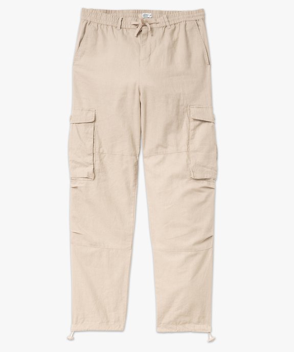 Pantalon cargo en lin à taille élastiquée homme vue4 - GEMO 4G HOMME - GEMO