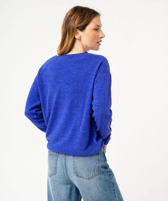 Pull à col V finitions roulottées femme vue3 - GEMO(FEMME PAP) - GEMO