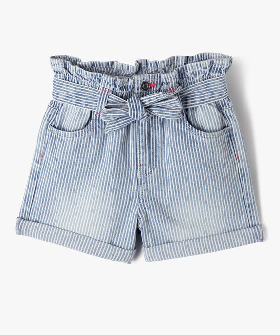 Short en jean rayé taille haute avec ceinture fille vue1 - GEMO 4G FILLE - GEMO