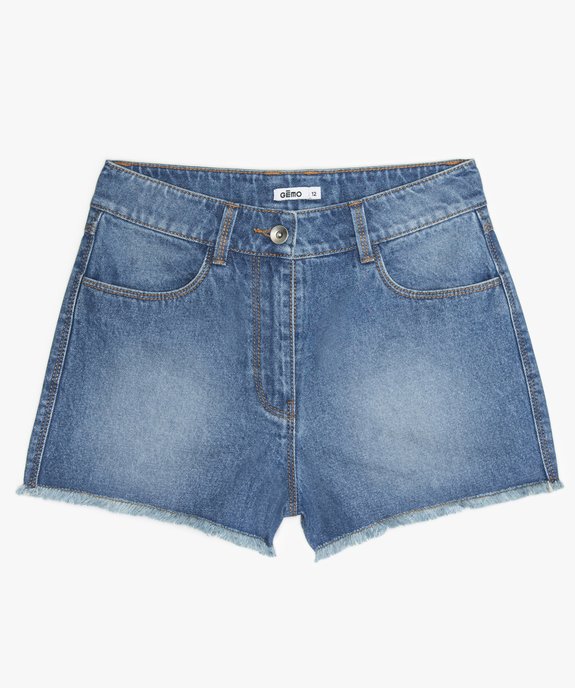 Short fille en jean taille haute finitions franges vue1 - GEMO (JUNIOR) - GEMO