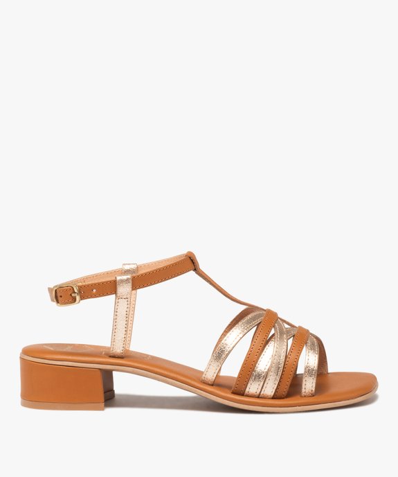 Sandales femme à petit talon carré en cuir avec brides métallisées - Tanéo  vue1 - TANEO - GEMO