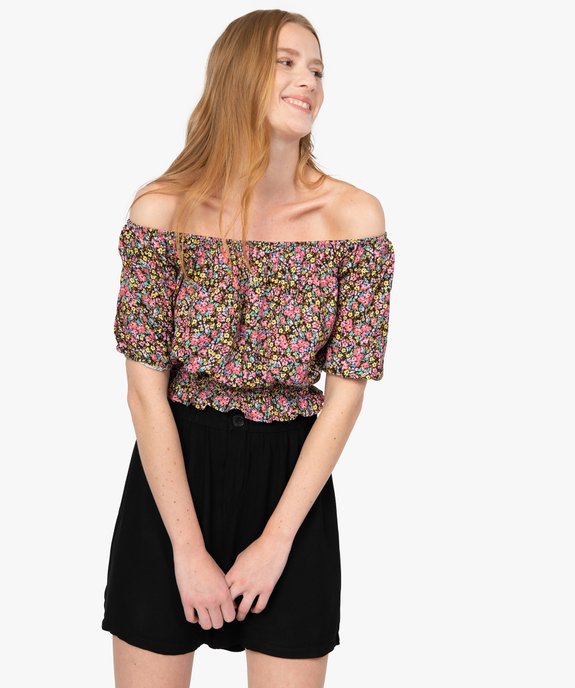 Blouse femme courte à motifs fleuris vue1 - GEMO(FEMME PAP) - GEMO